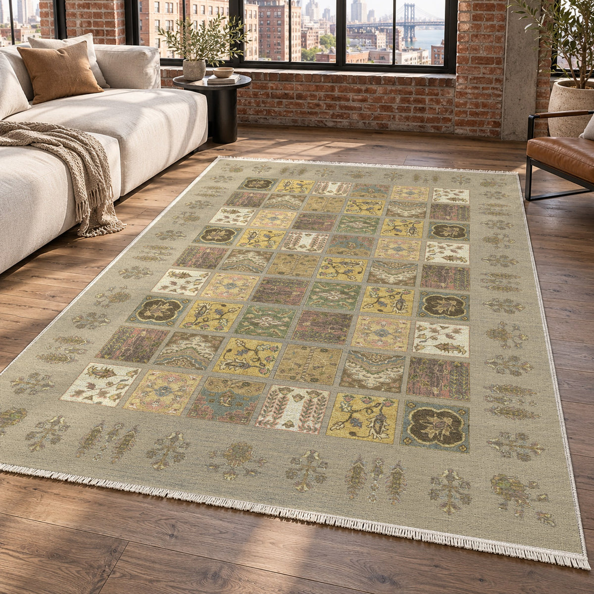 Patchwork Cream Ethnic Washable Rug — new york living