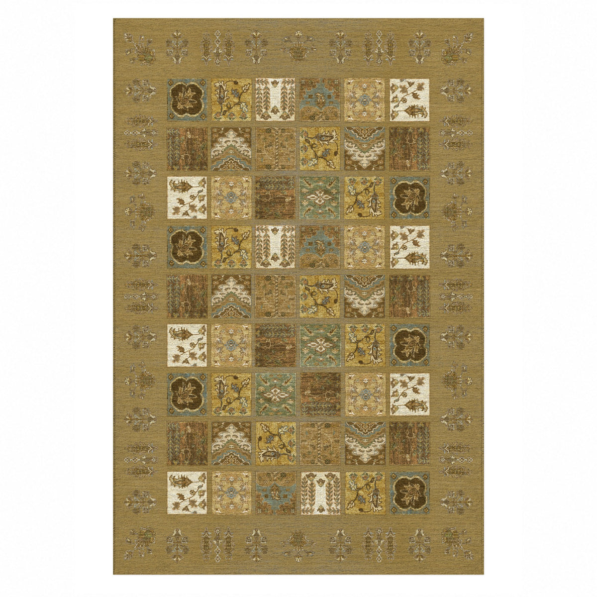 Patchwork Muted Gold Ethnic Washable Rug — top view