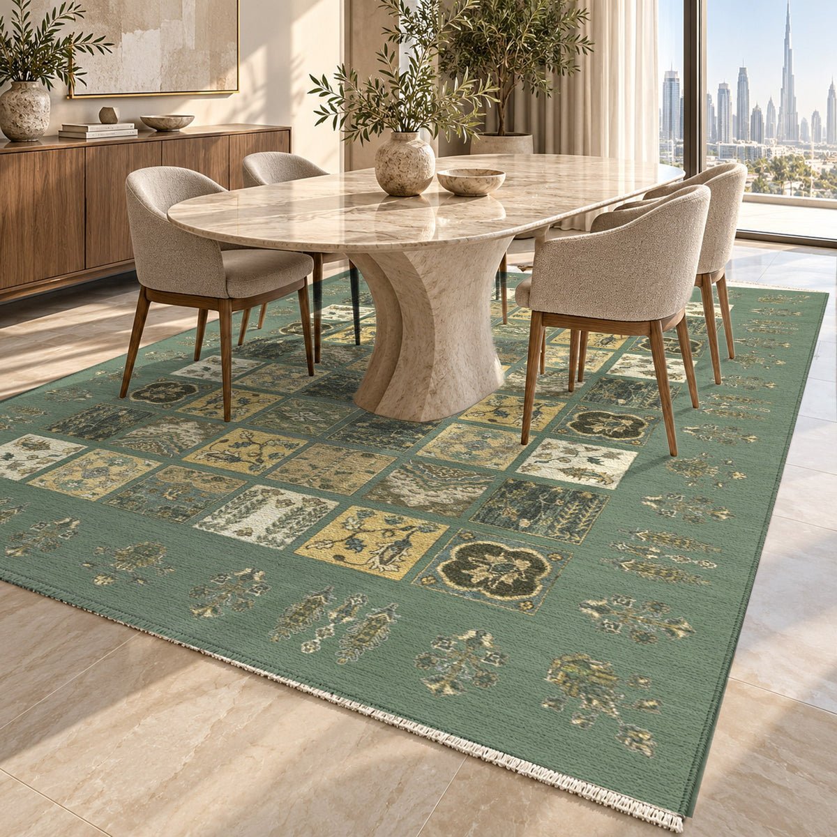 Patchwork Sage Ethnic Washable Rug — dubai dining