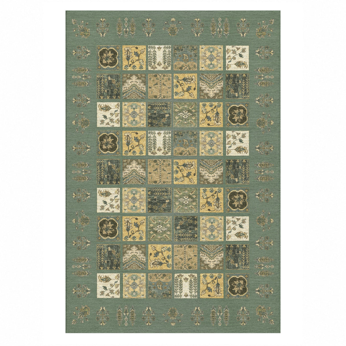 Patchwork Sage Ethnic Washable Rug — top view