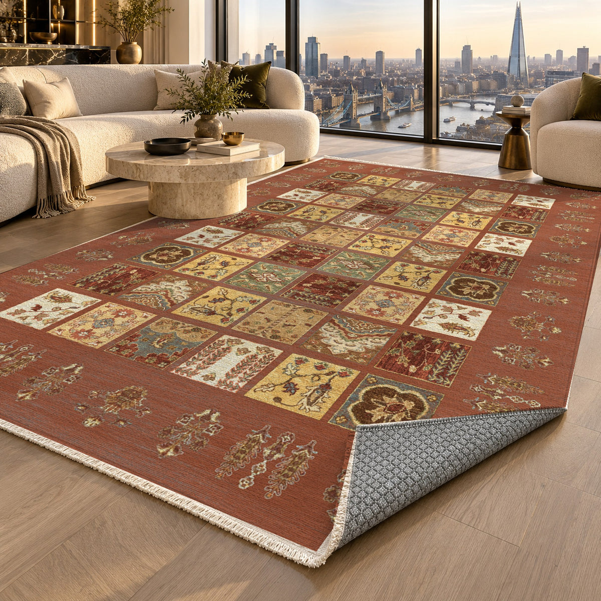 Patchwork Terracotta Ethnic Washable Rug — london luxury living