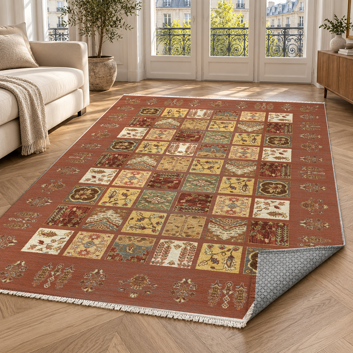 Patchwork Terracotta Ethnic Washable Rug — paris living