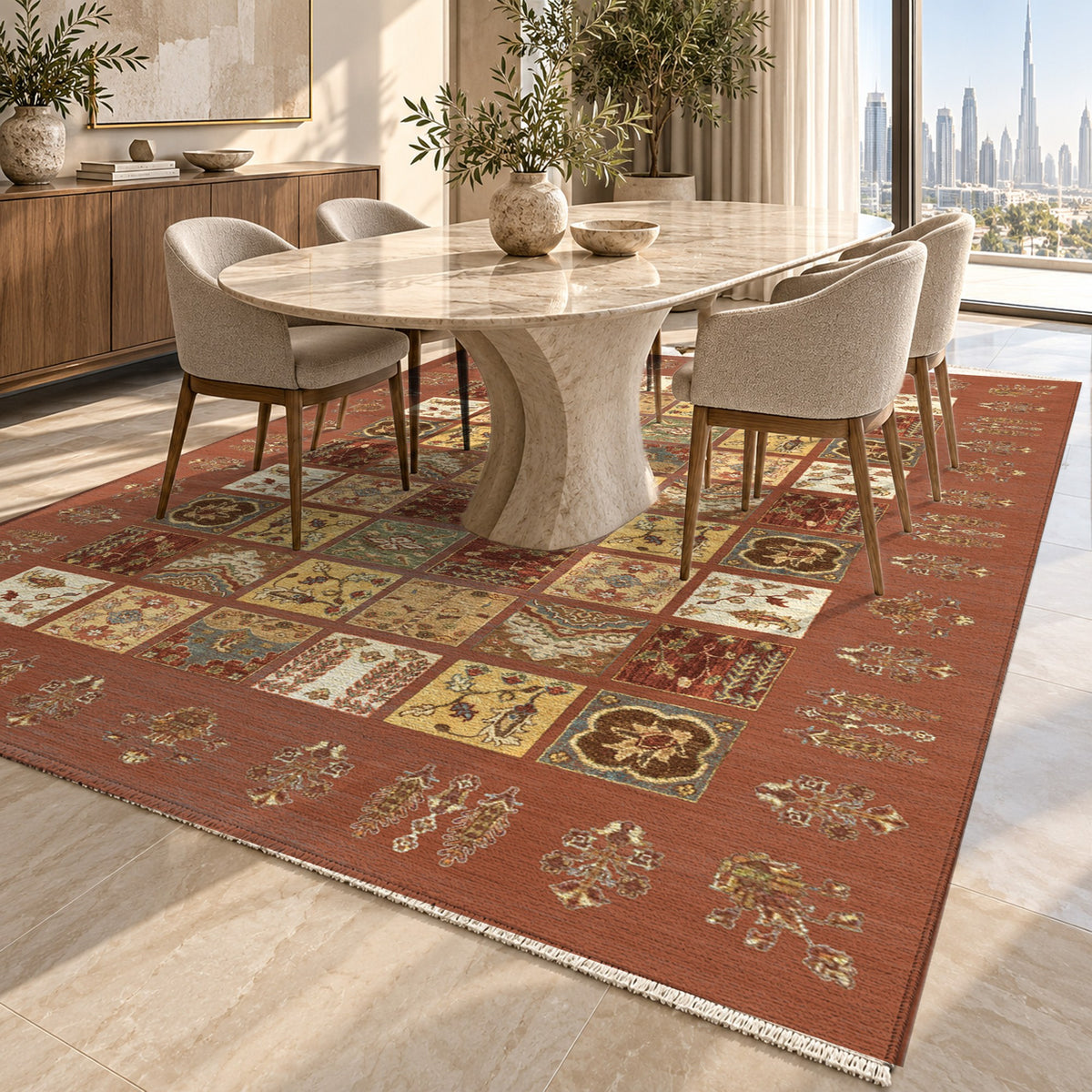 Patchwork Terracotta Ethnic Washable Rug — dubai dining