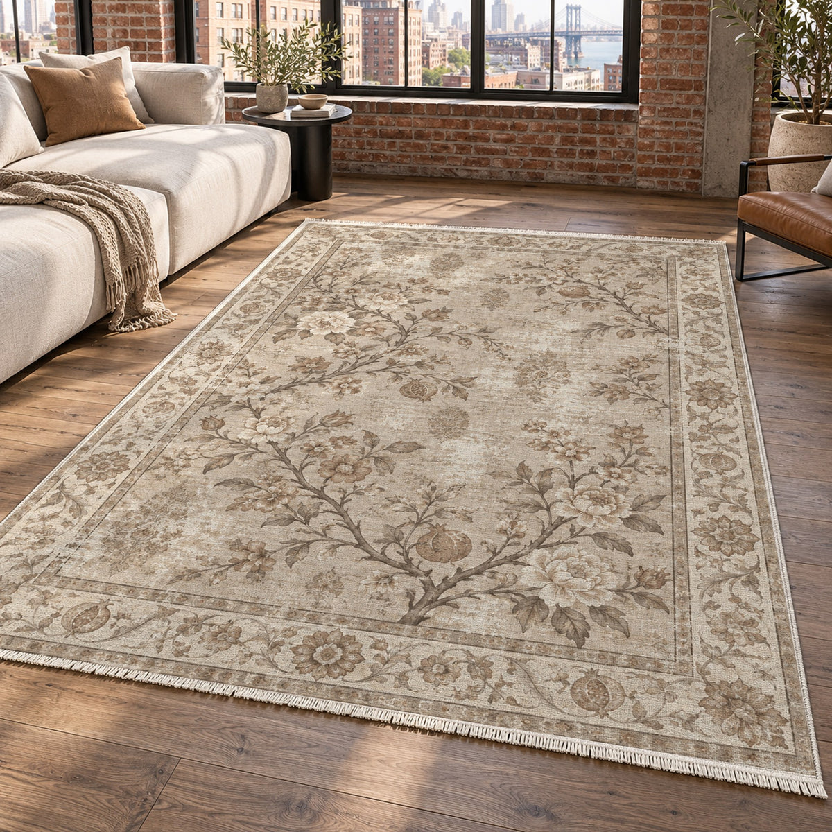 Patina Garden Ivory Taupe Vintage Washable Rug — new york living