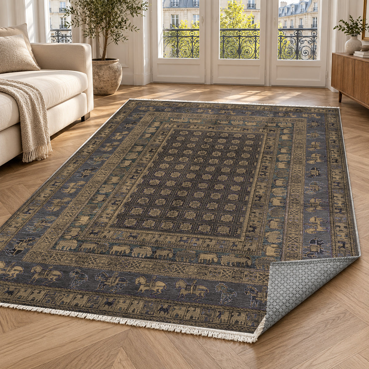 Pazyryk Black Ethnic Washable Rug — paris living