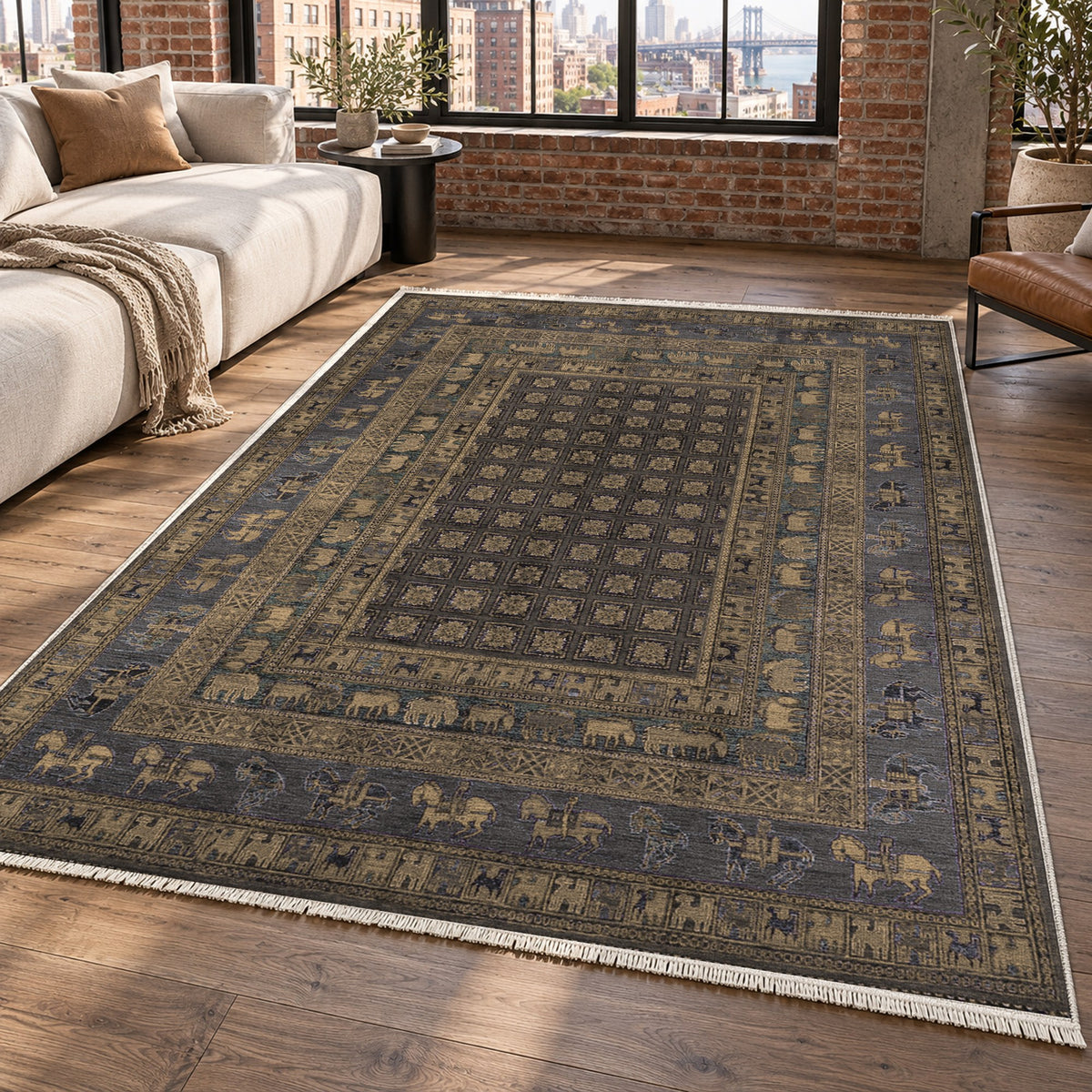 Pazyryk Black Ethnic Washable Rug — new york living