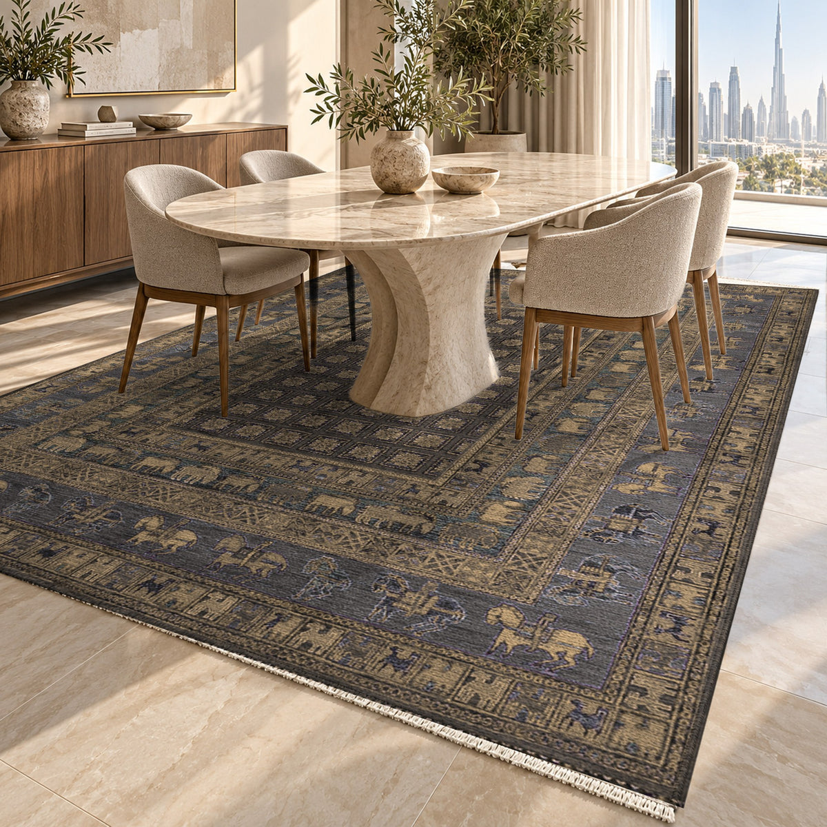 Pazyryk Black Ethnic Washable Rug — dubai dining