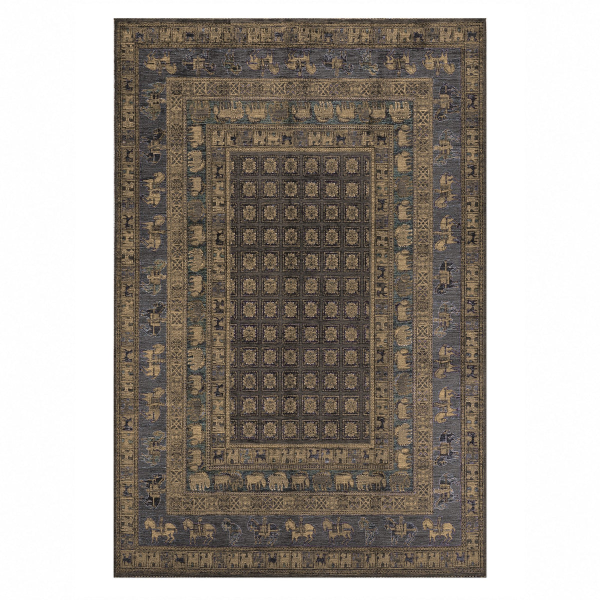 Pazyryk Black Ethnic Washable Rug — top view