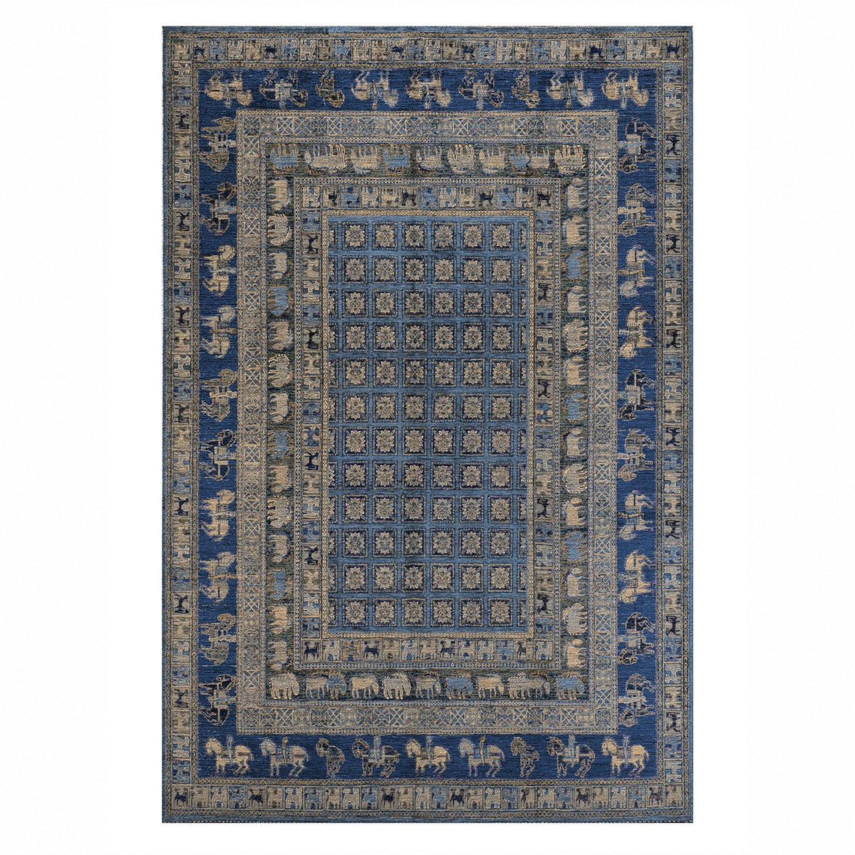 Pazyryk Blue Ethnic Washable Rug — top view