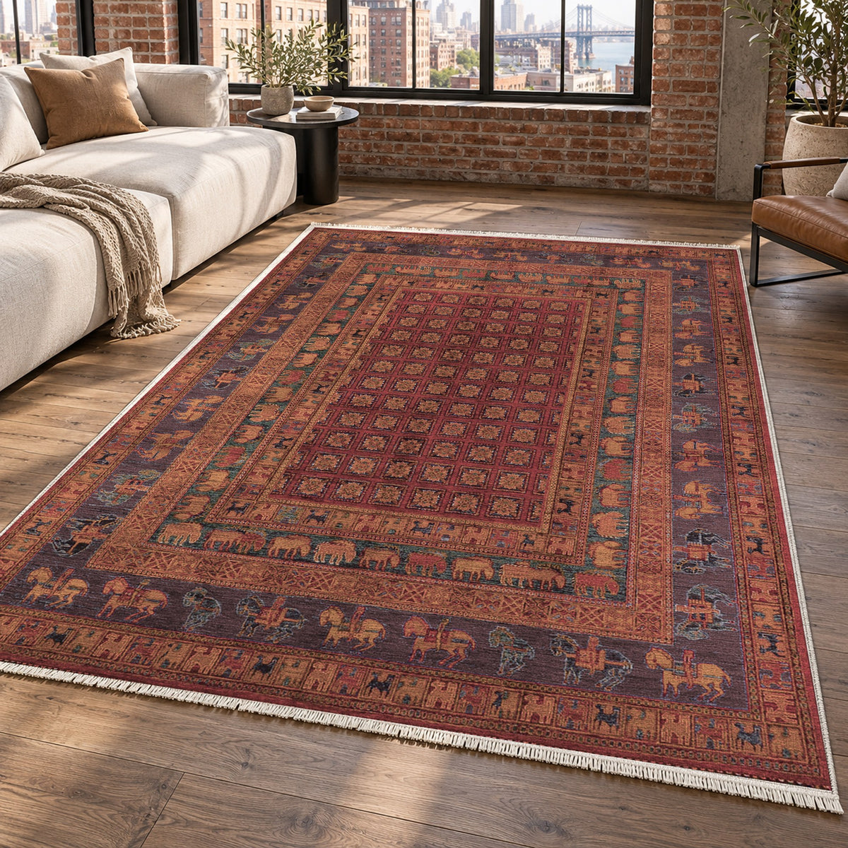 Pazyryk Burgundy Red Ethnic Washable Rug — new york living