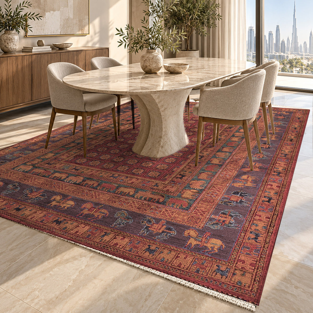 Pazyryk Burgundy Red Ethnic Washable Rug — dubai dining