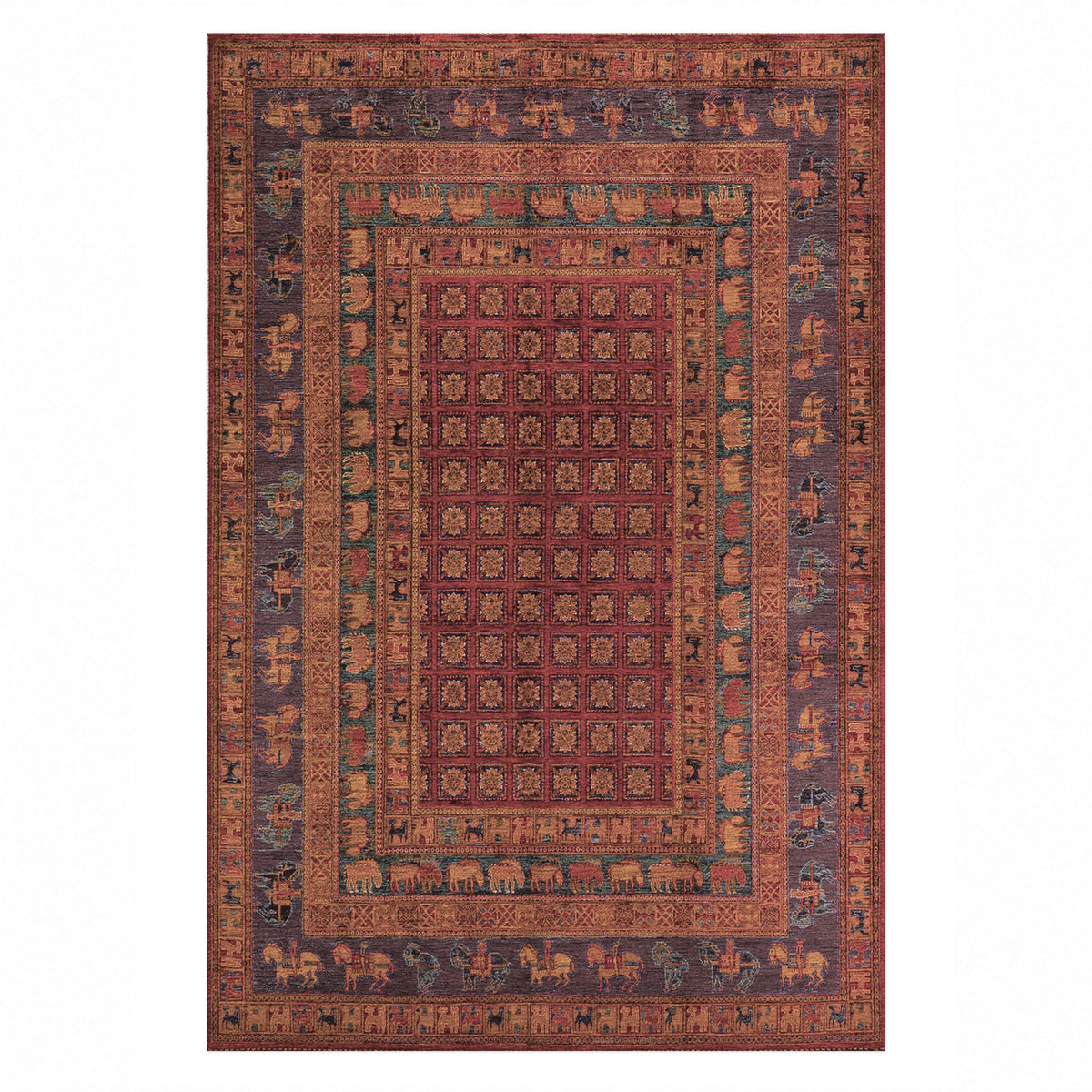 Pazyryk Burgundy Red Ethnic Washable Rug — top view