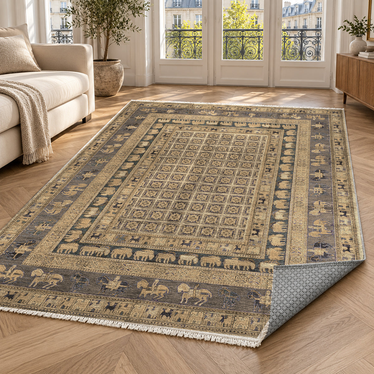 Pazyryk Cream Ethnic Washable Rug — paris living