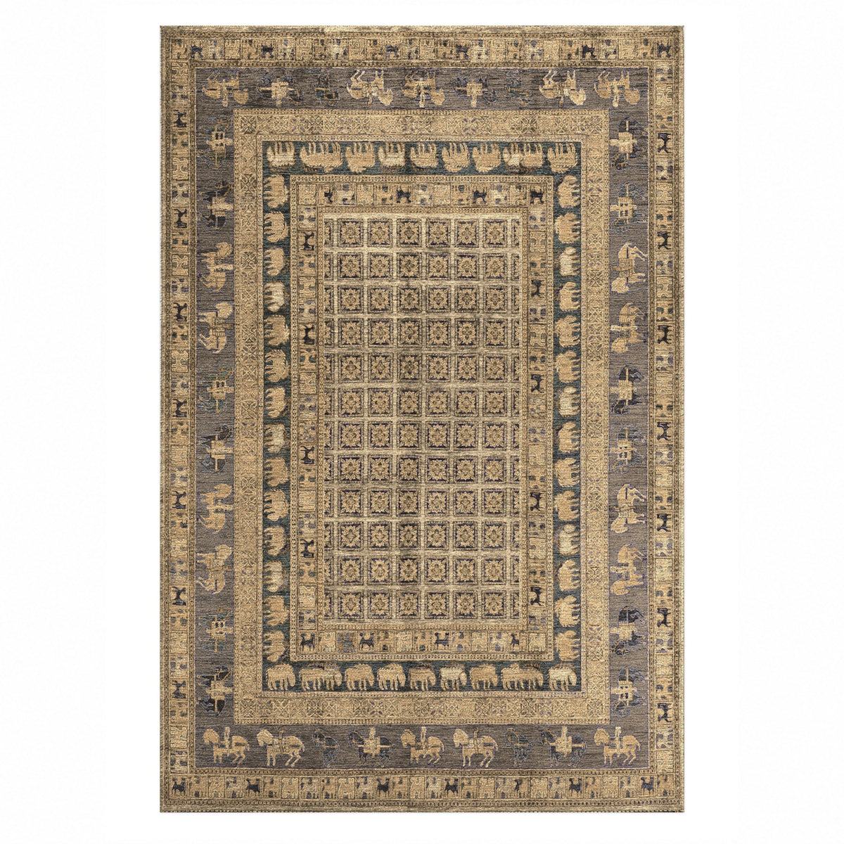 Pazyryk Cream Ethnic Washable Rug — top view