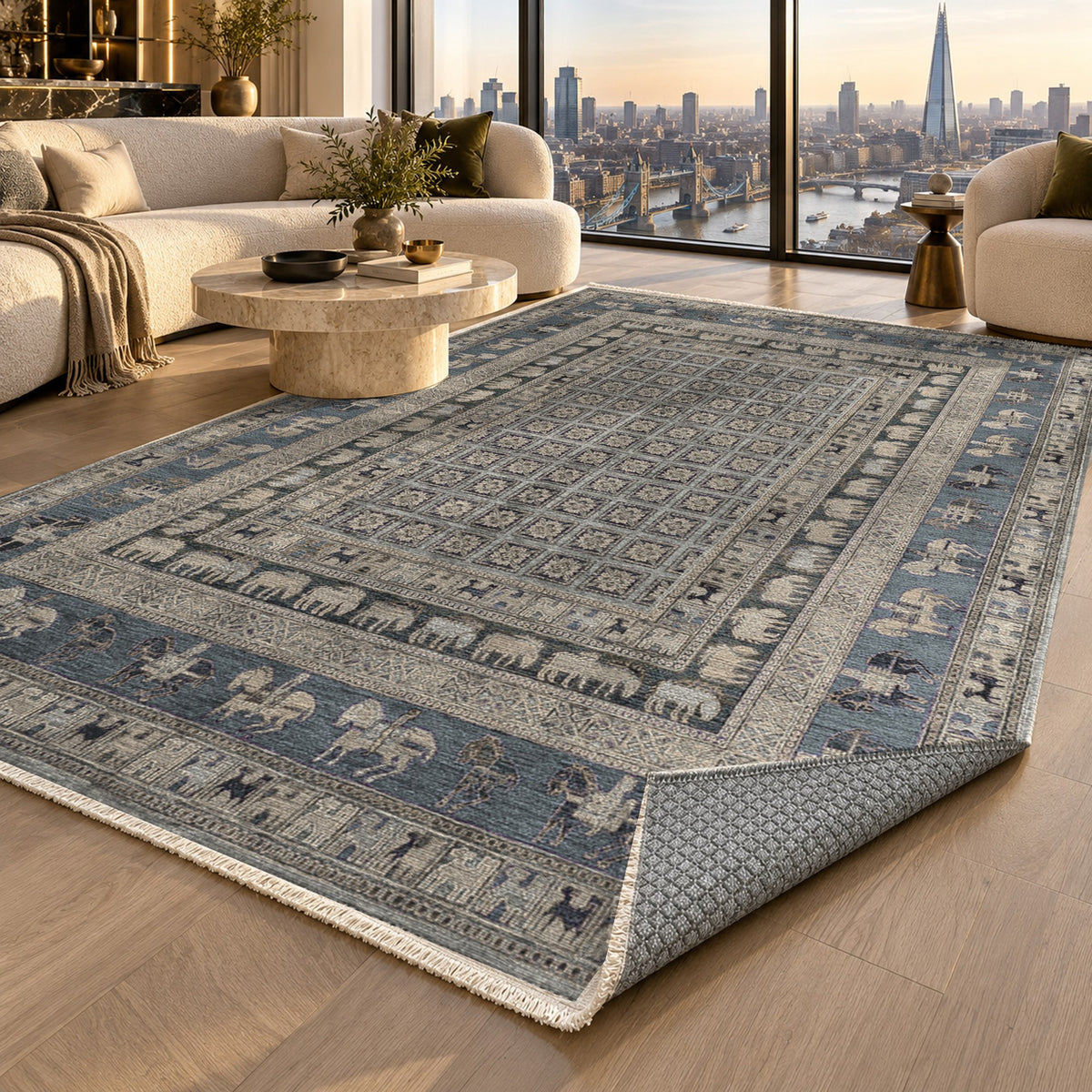 Pazyryk Silver Grey Ethnic Washable Rug — london luxury living