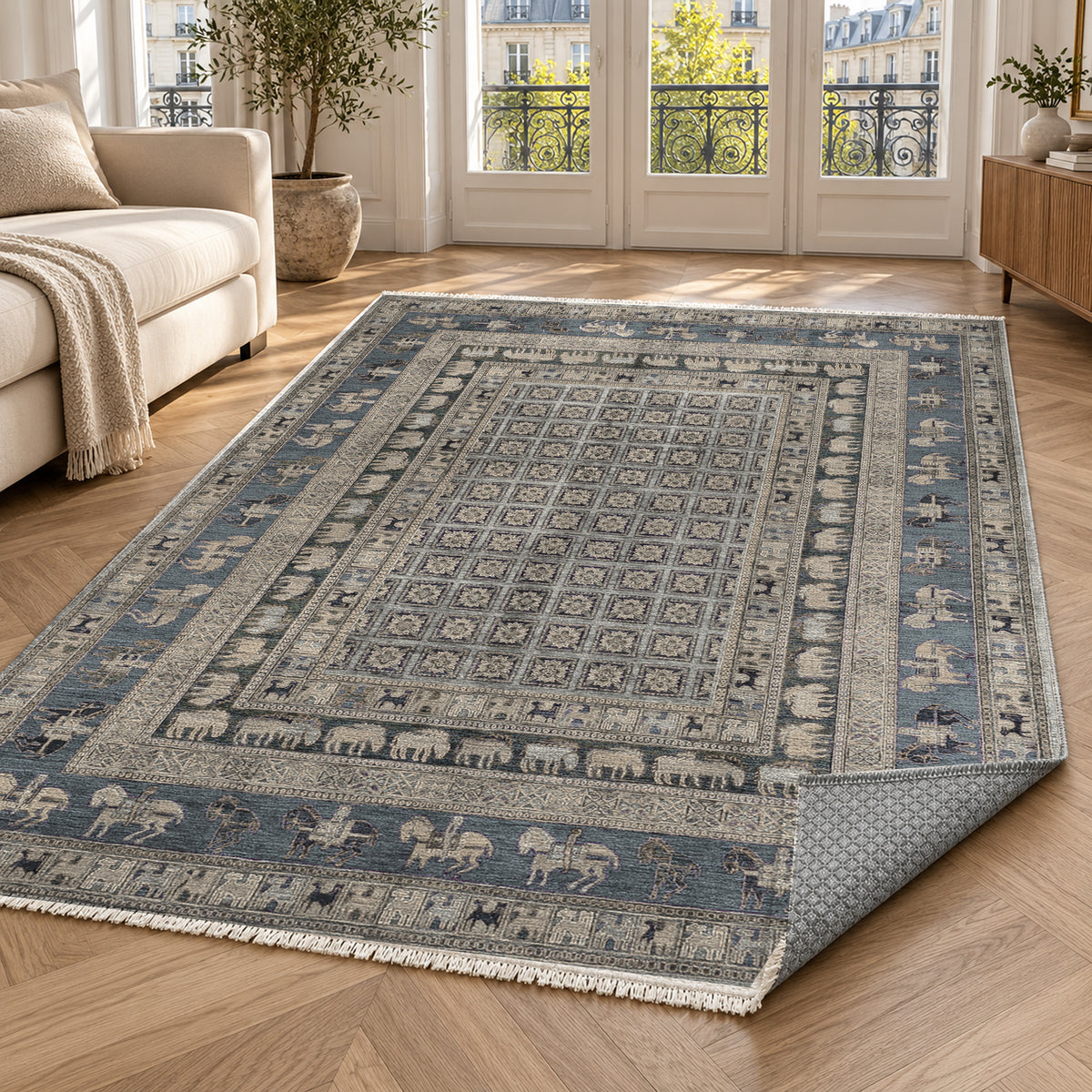 Pazyryk Silver Grey Ethnic Washable Rug — paris living