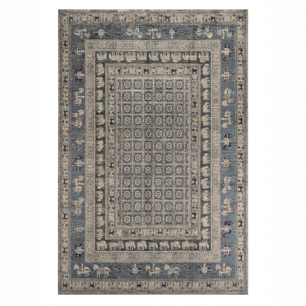 Pazyryk Silver Grey Ethnic Washable Rug — top view