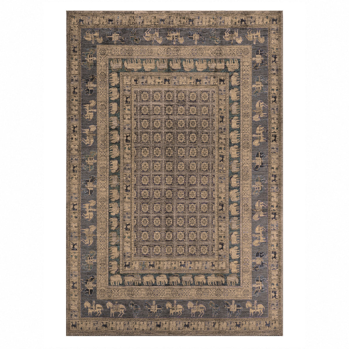 Pazyryk Taupe Ethnic Washable Rug — top view