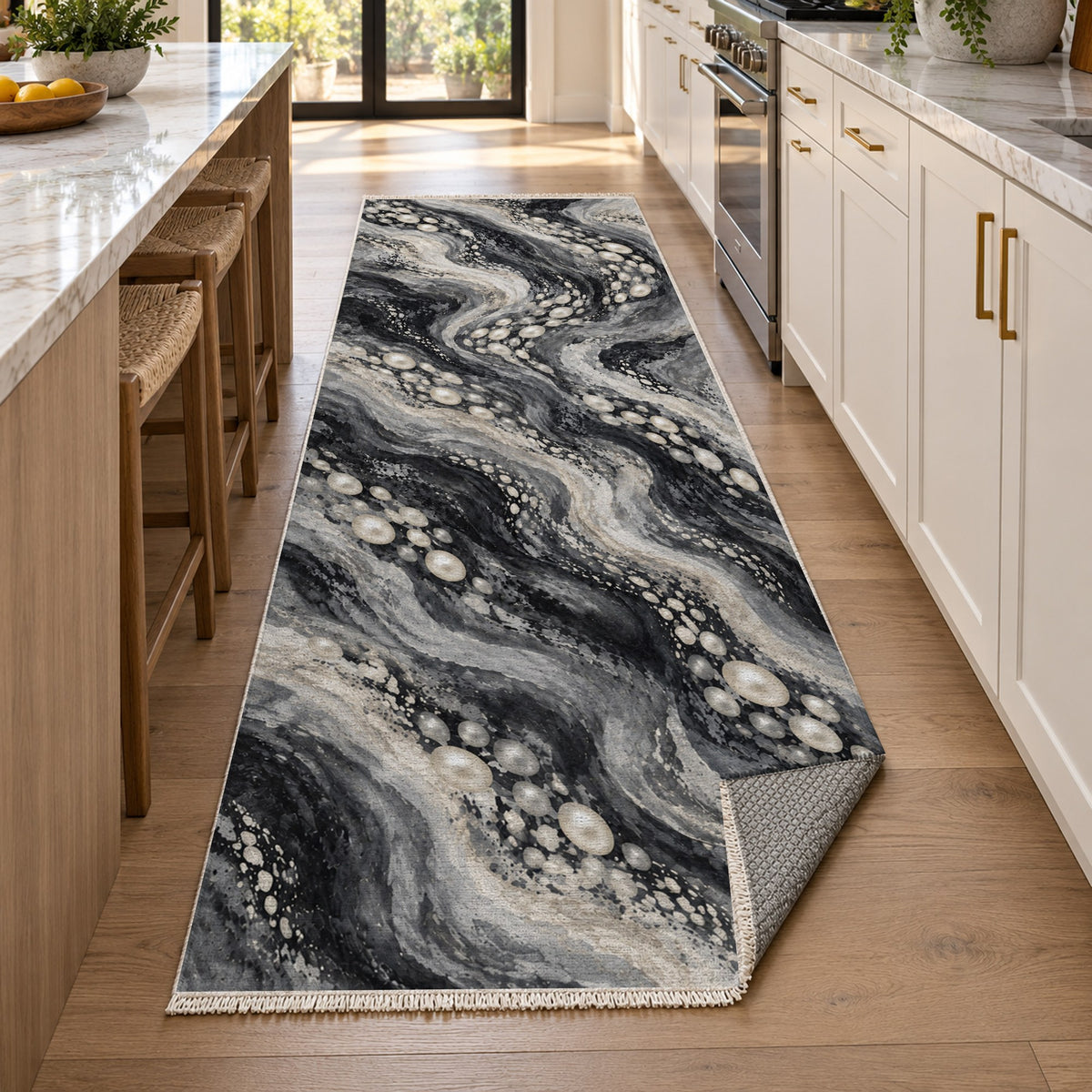 Pearl Shoals Charcoal Abstract Washable Rug — new york kitchen runner