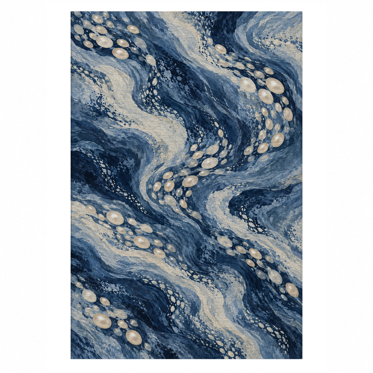 Pearl Shoals Indigo Abstract Washable Rug — top view