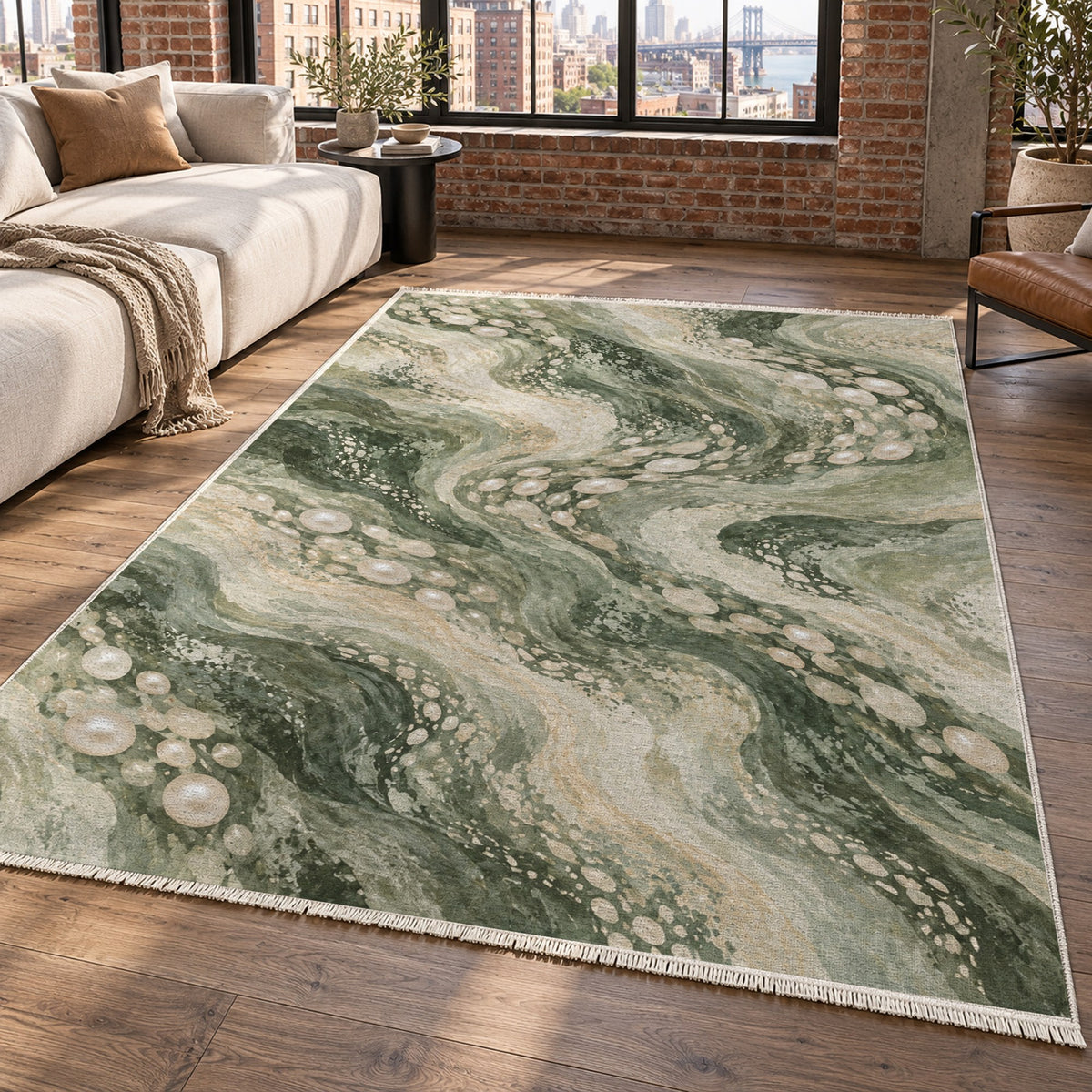 Pearl Shoals Sage Abstract Washable Rug — new york living