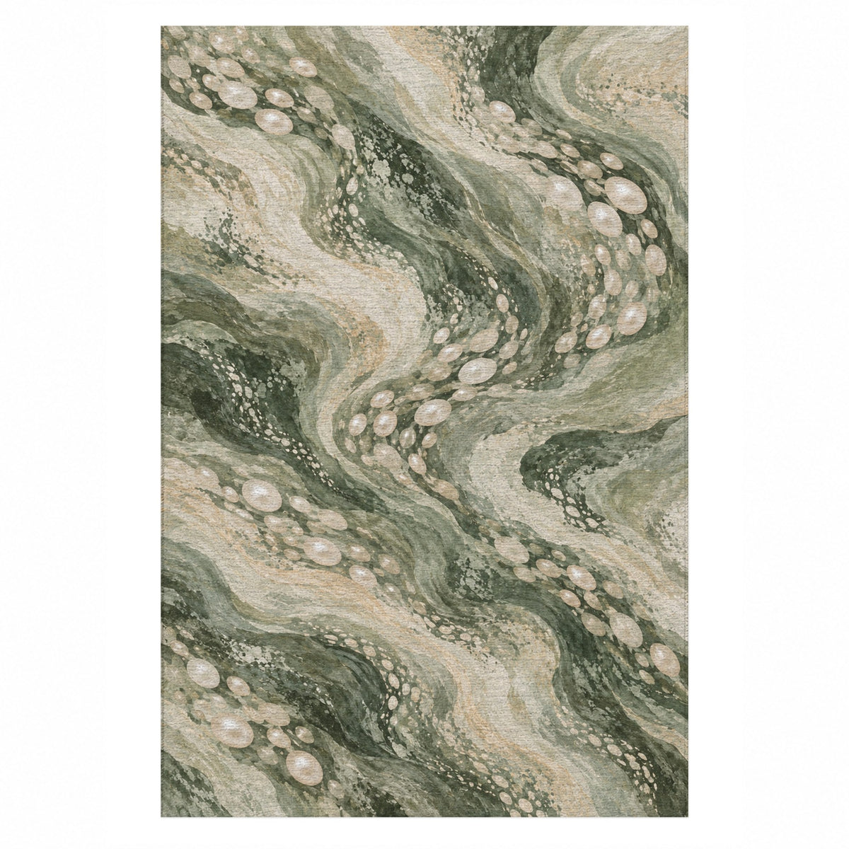 Pearl Shoals Sage Abstract Washable Rug — top view