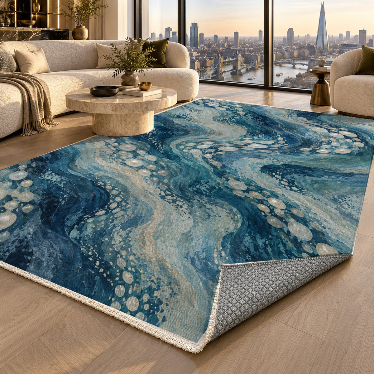 Pearl Shoals Abstract Washable Rug — london luxury living
