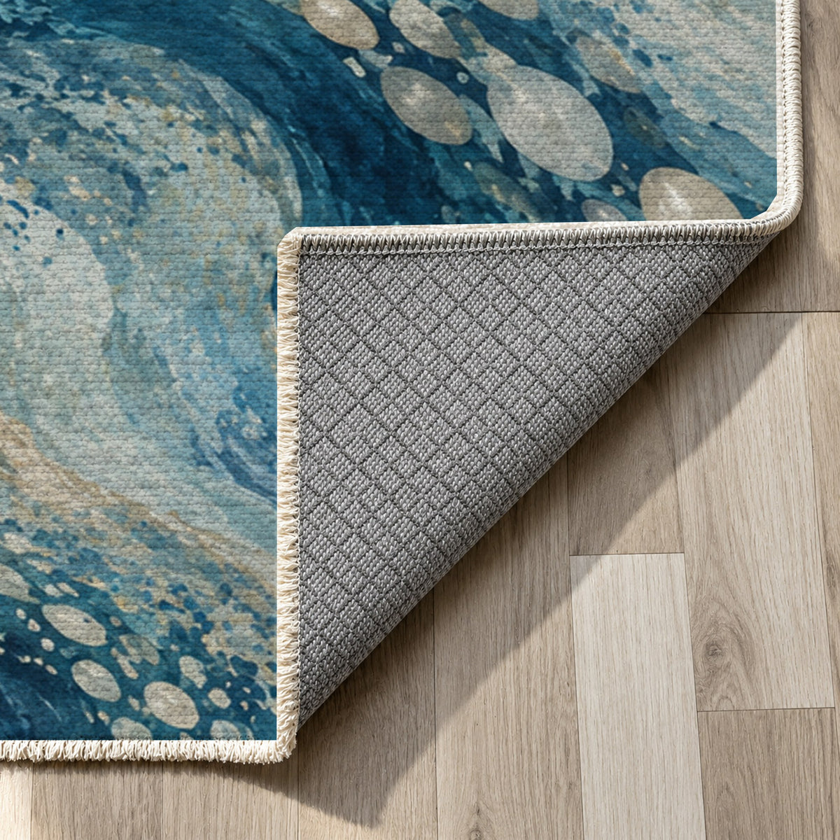 Pearl Shoals Abstract Washable Rug — backing close up