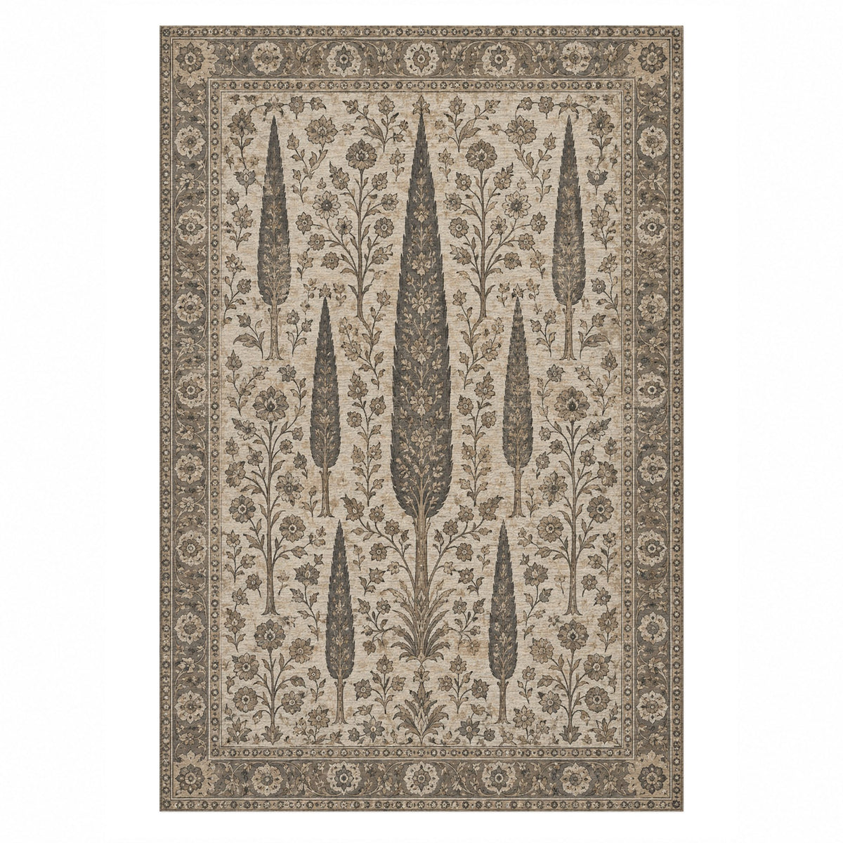 Persian Cypress Ivory Taupe Classic Washable Rug — top view