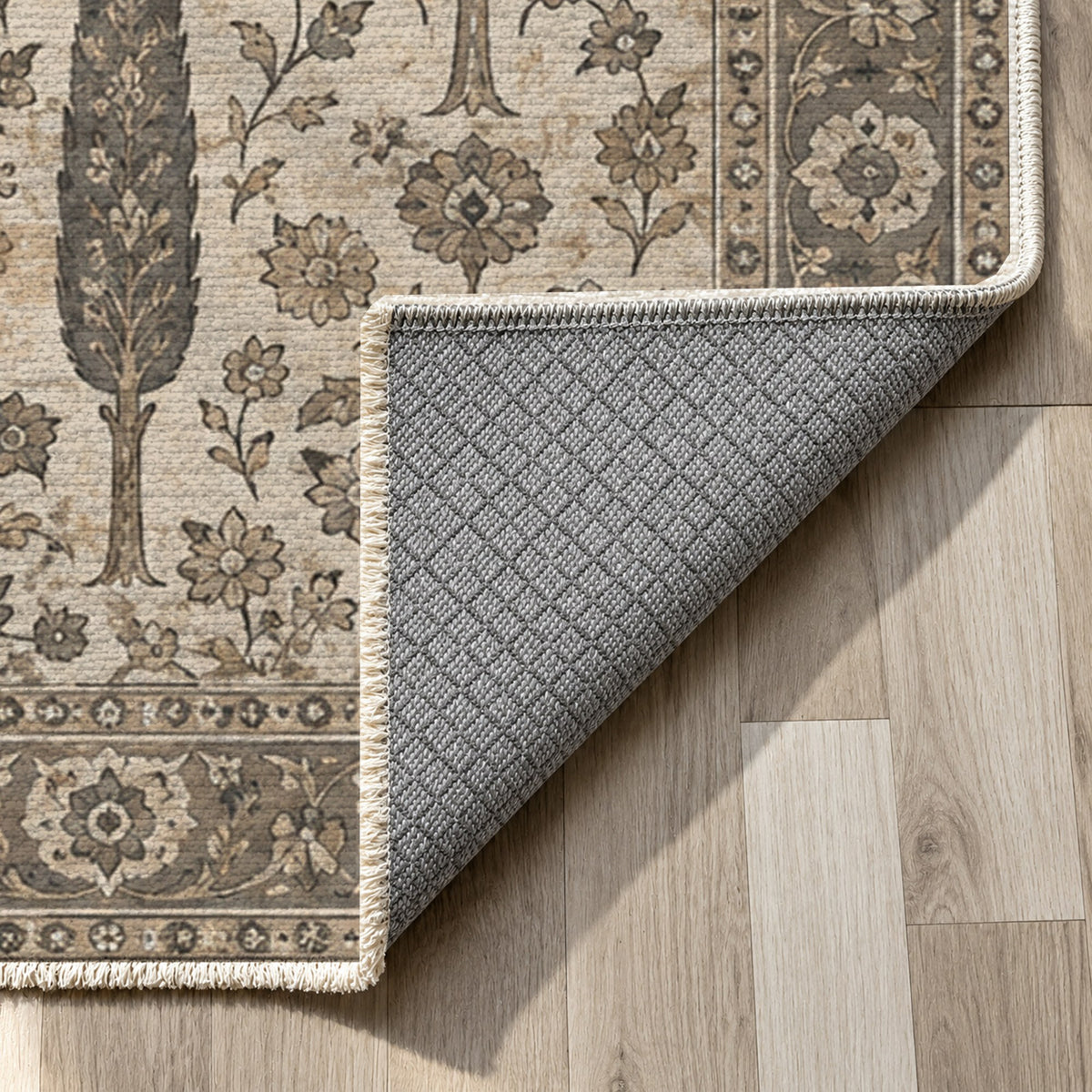 Persian Cypress Ivory Taupe Classic Washable Rug — backing close up