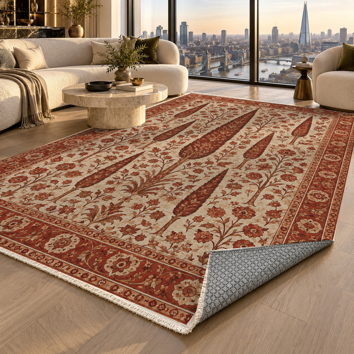 Persian Cypress Rust Sand Classic Washable Rug — london luxury living