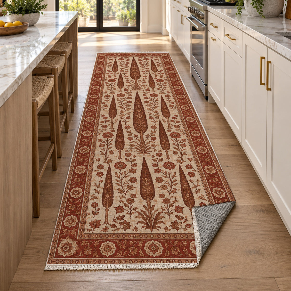 Persian Cypress Rust Sand Classic Washable Rug — new york kitchen runner