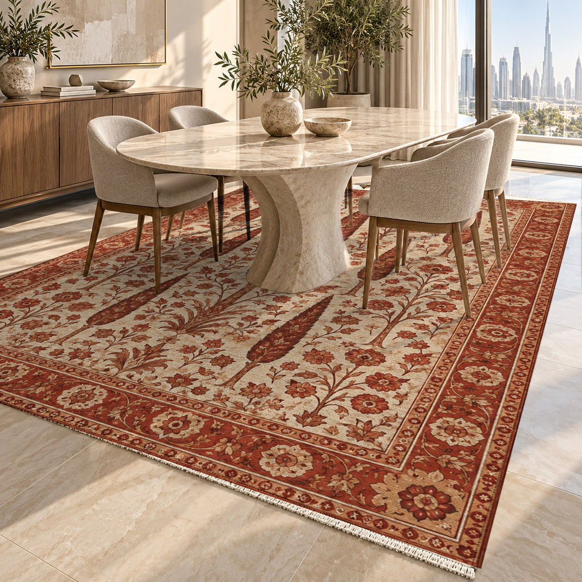 Persian Cypress Rust Sand Classic Washable Rug — dubai dining