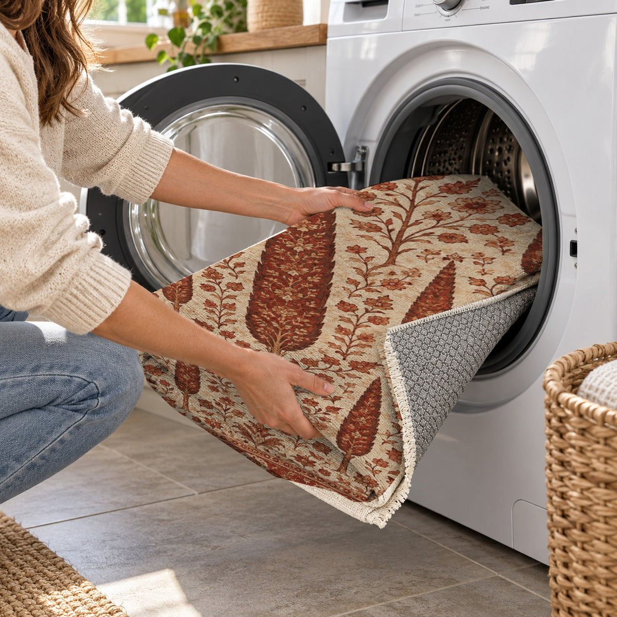 Persian Cypress Rust Sand Classic Washable Rug — washing machine