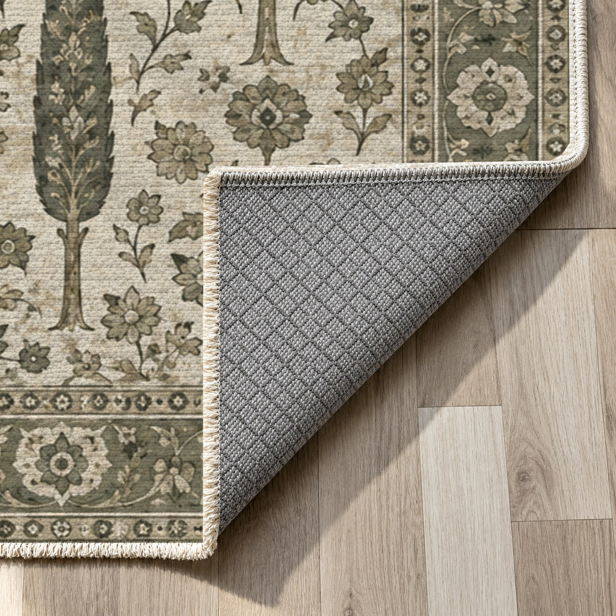 Persian Cypress Sage Stone Classic Washable Rug — backing close up