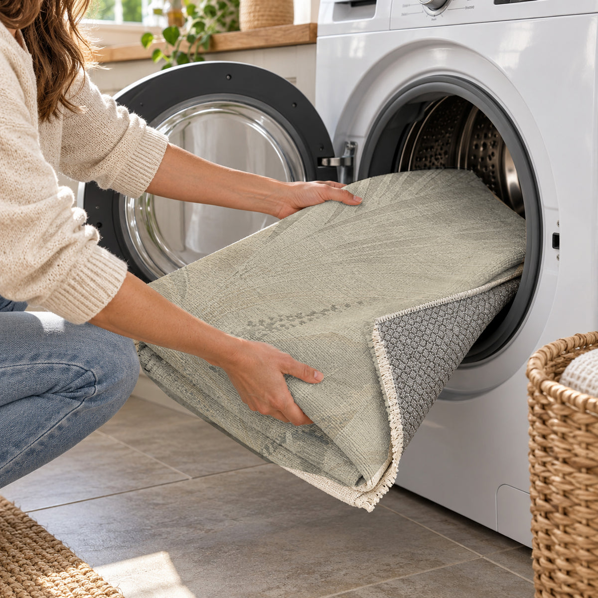 Plume Stone Abstract Washable Rug — washing machine
