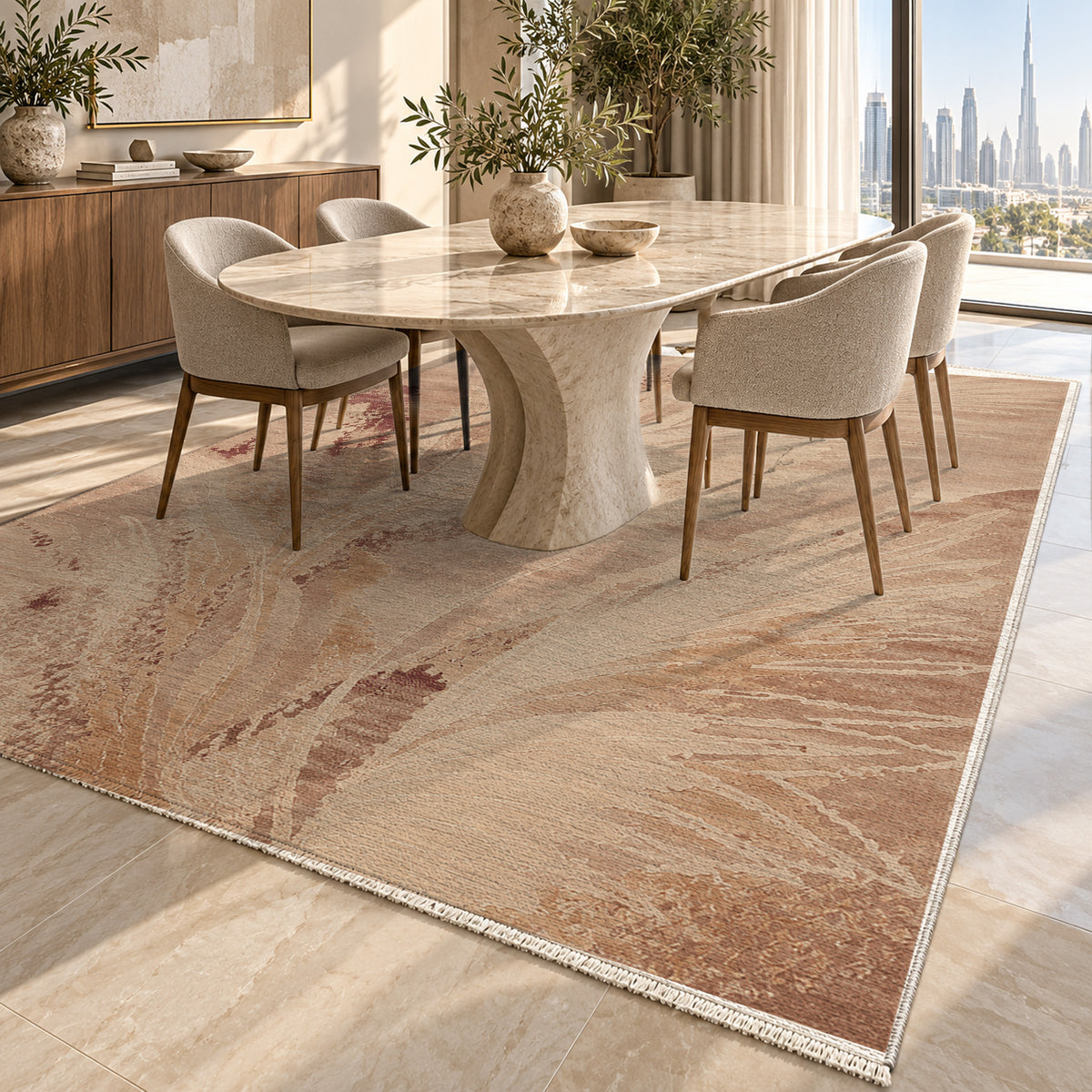 Plume Terracotta washable rug — dubai dining
