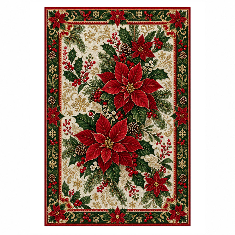 Poinsettia Ivory Washable Rug
