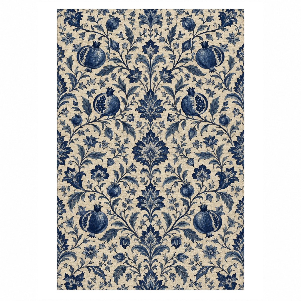 Pomegranate Garden Indigo Ethnic Washable Rug — top view