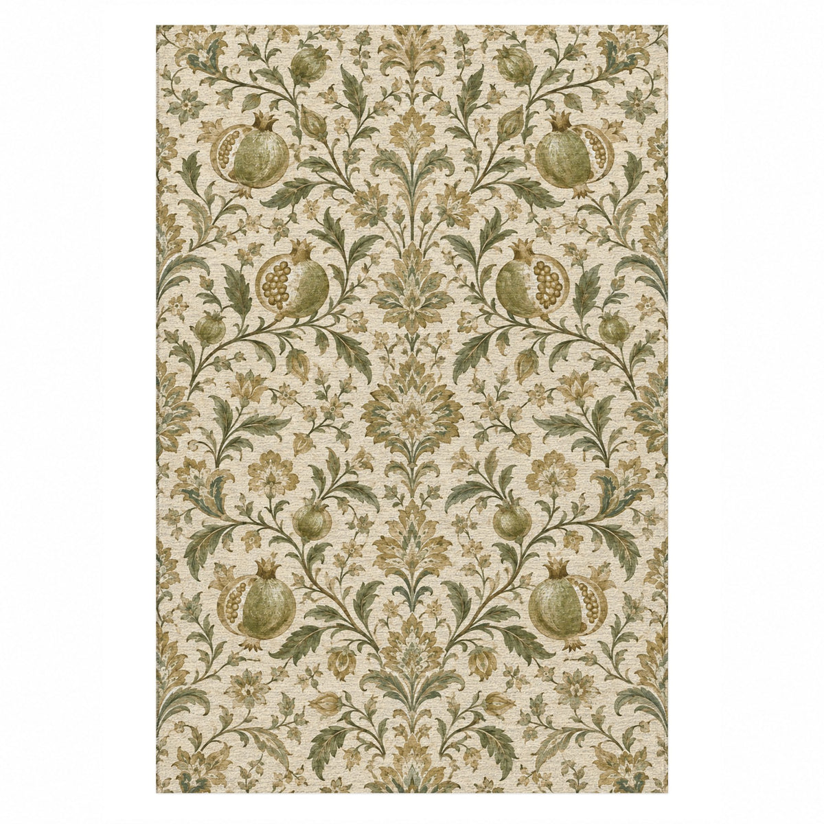 Pomegranate Garden Sage Ethnic Washable Rug — top view