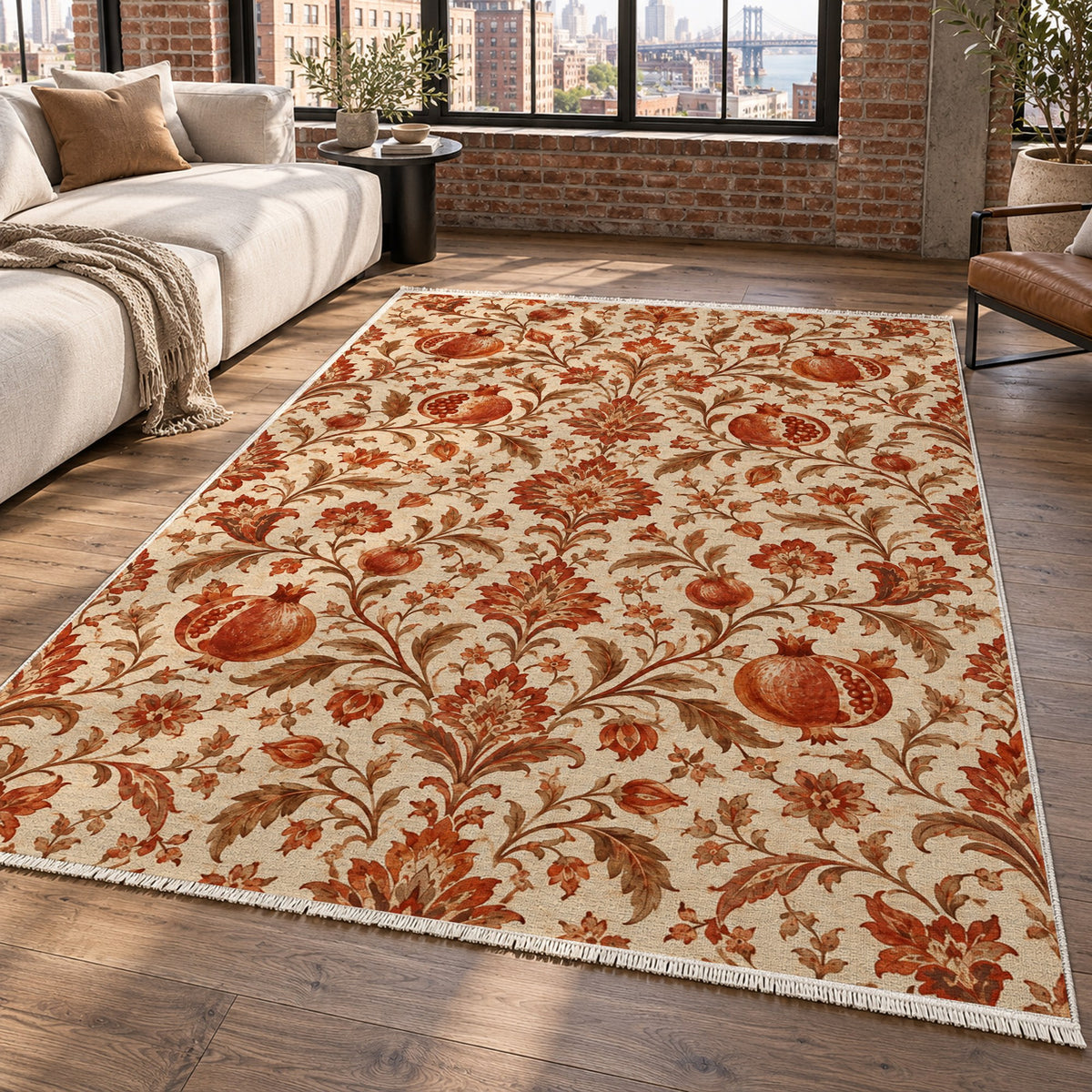 Pomegranate Garden Terracotta Ethnic Washable Rug — new york living