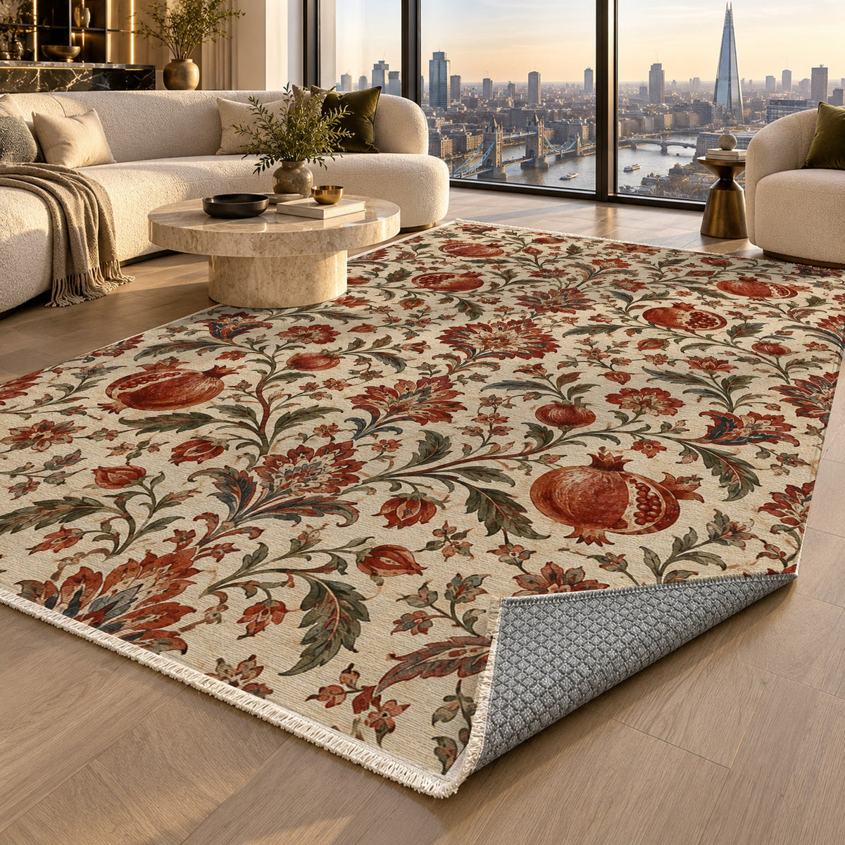 Pomegranate Garden Ethnic Washable Rug — london luxury living
