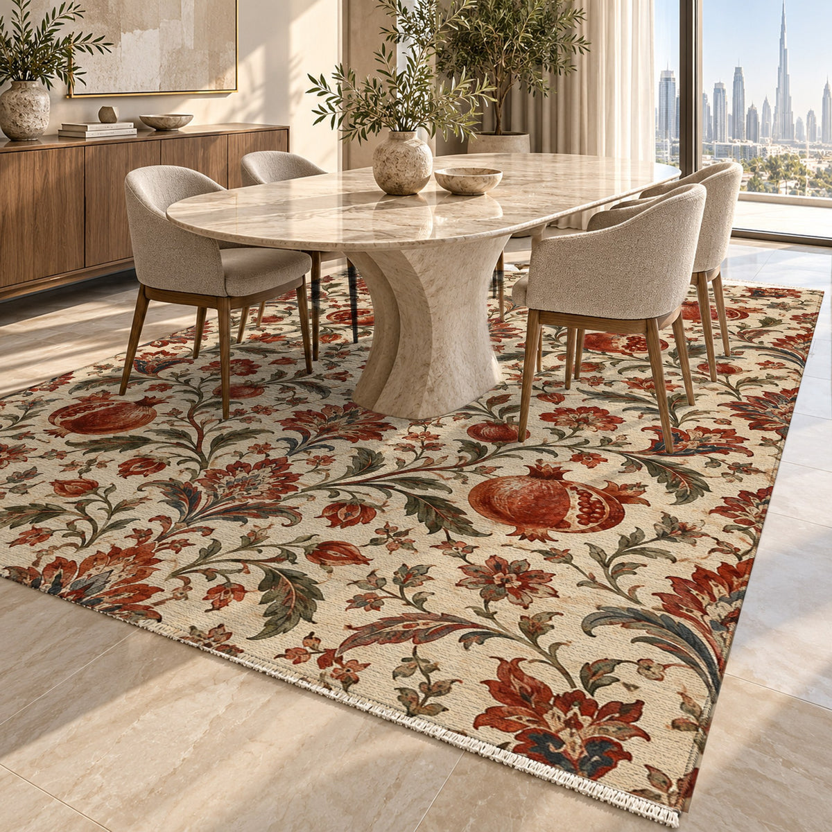 Pomegranate Garden Ethnic Washable Rug — dubai dining