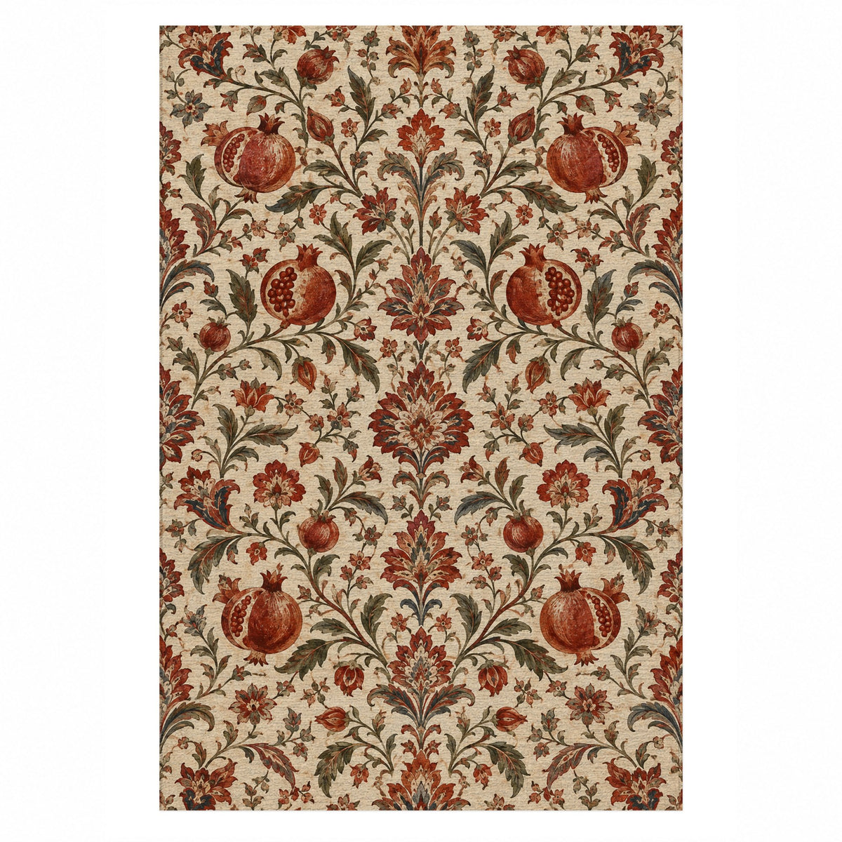Pomegranate Garden Ethnic Washable Rug — top view