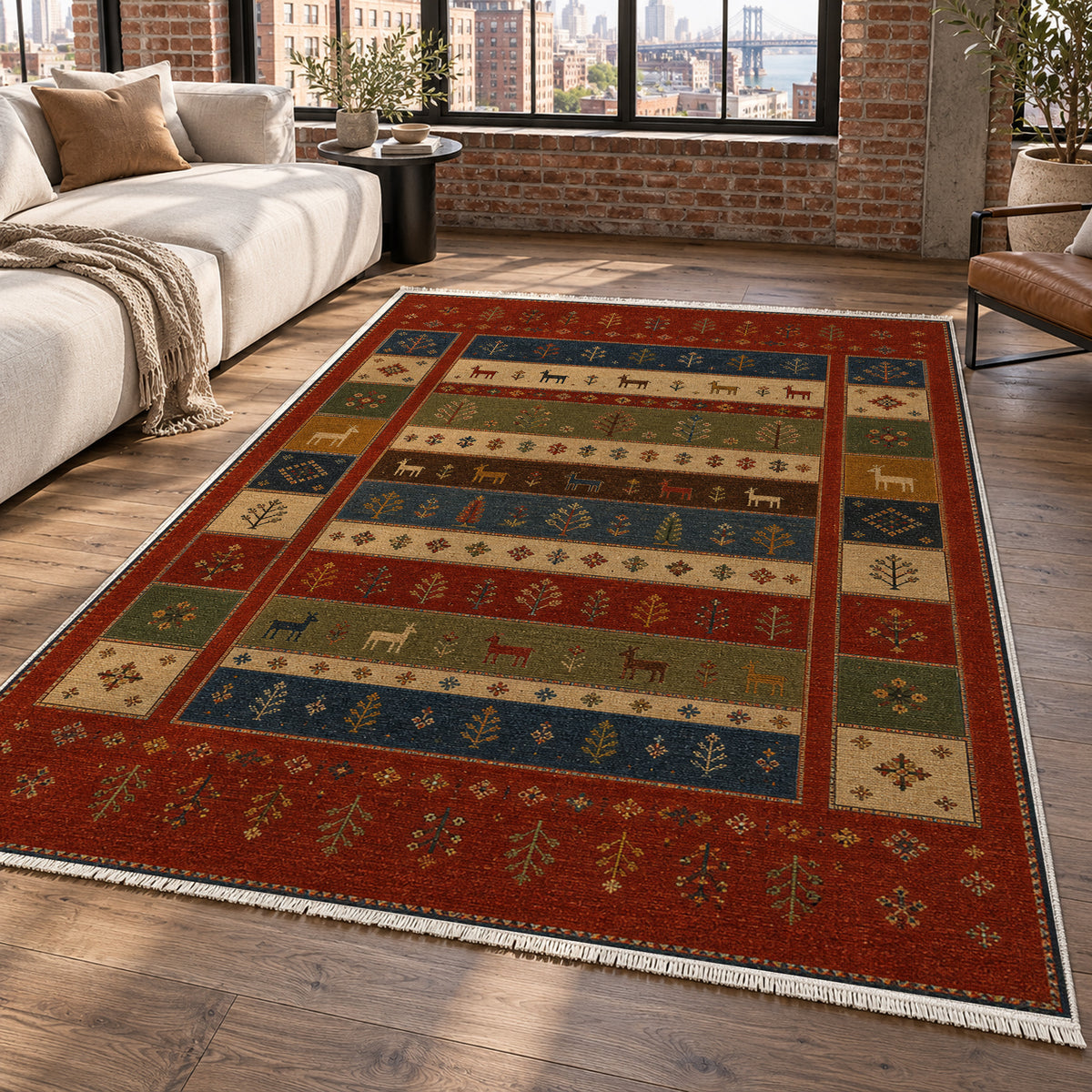Qashqai Crimson Ethnic Washable Rug — new york living