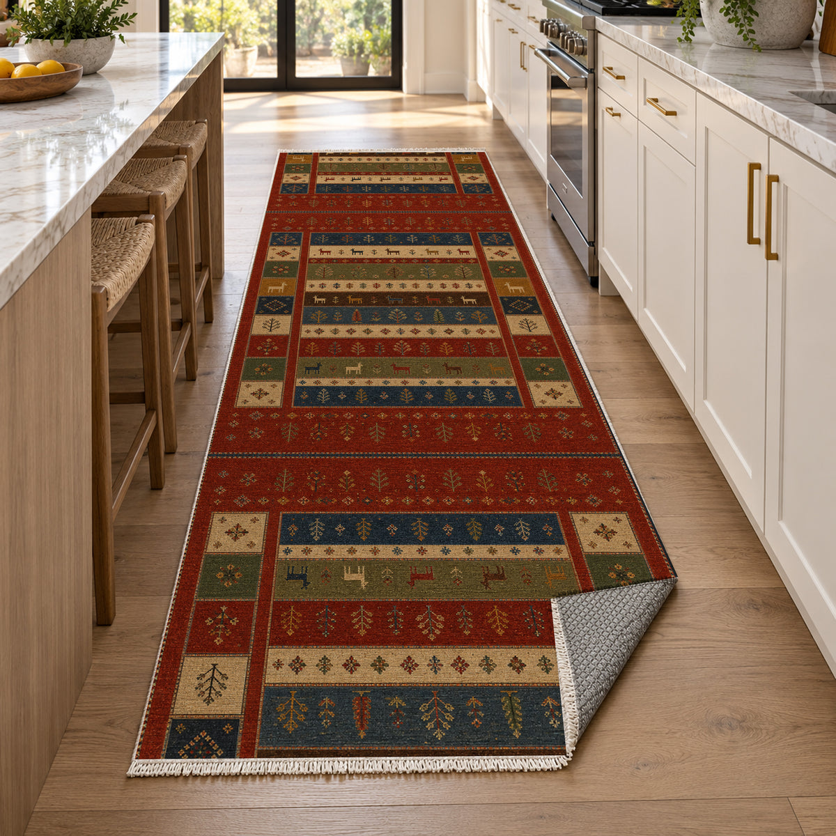 Qashqai Crimson Ethnic Washable Rug — new york kitchen runner