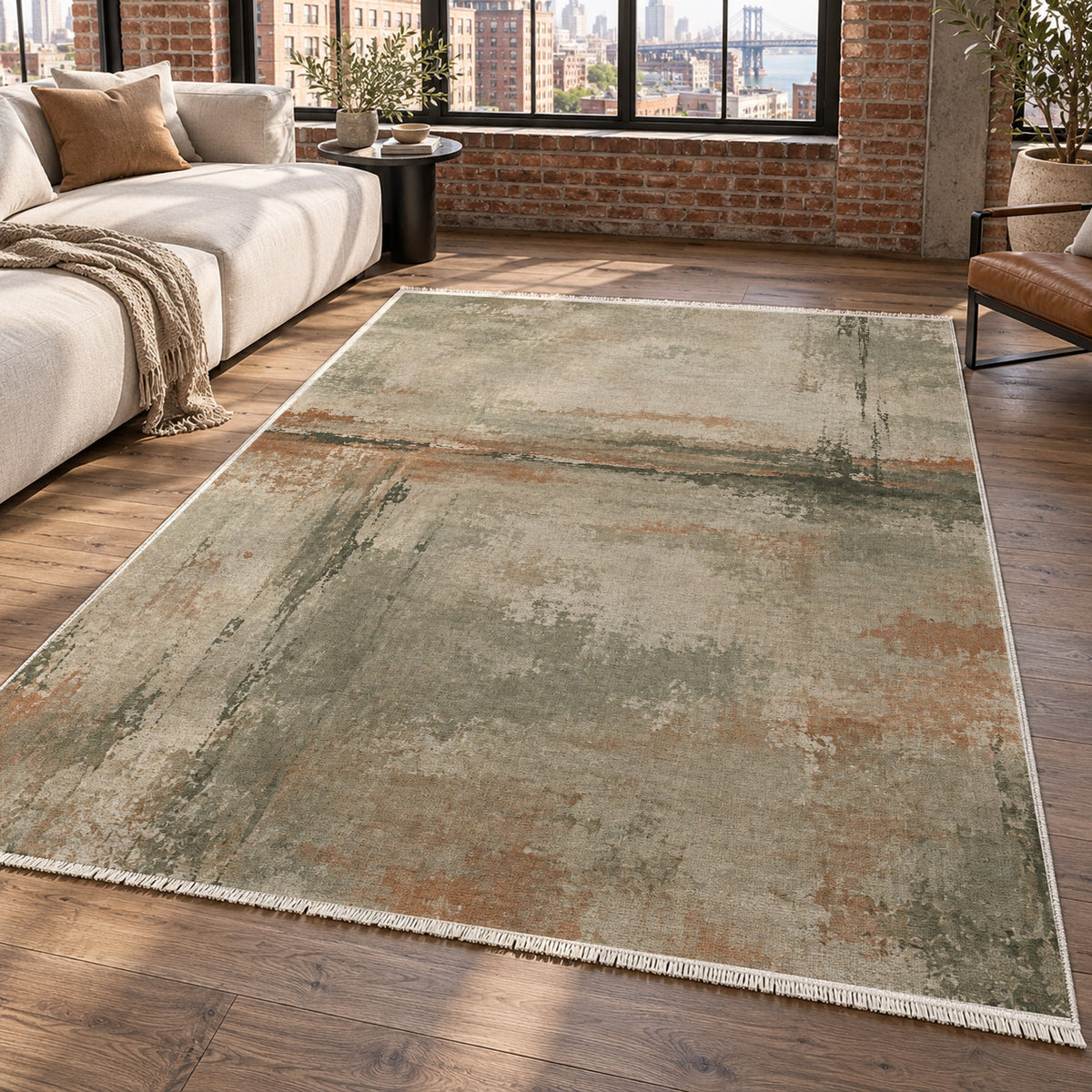 Quiet Horizon Sage Clay Abstract Washable Rug — new york living