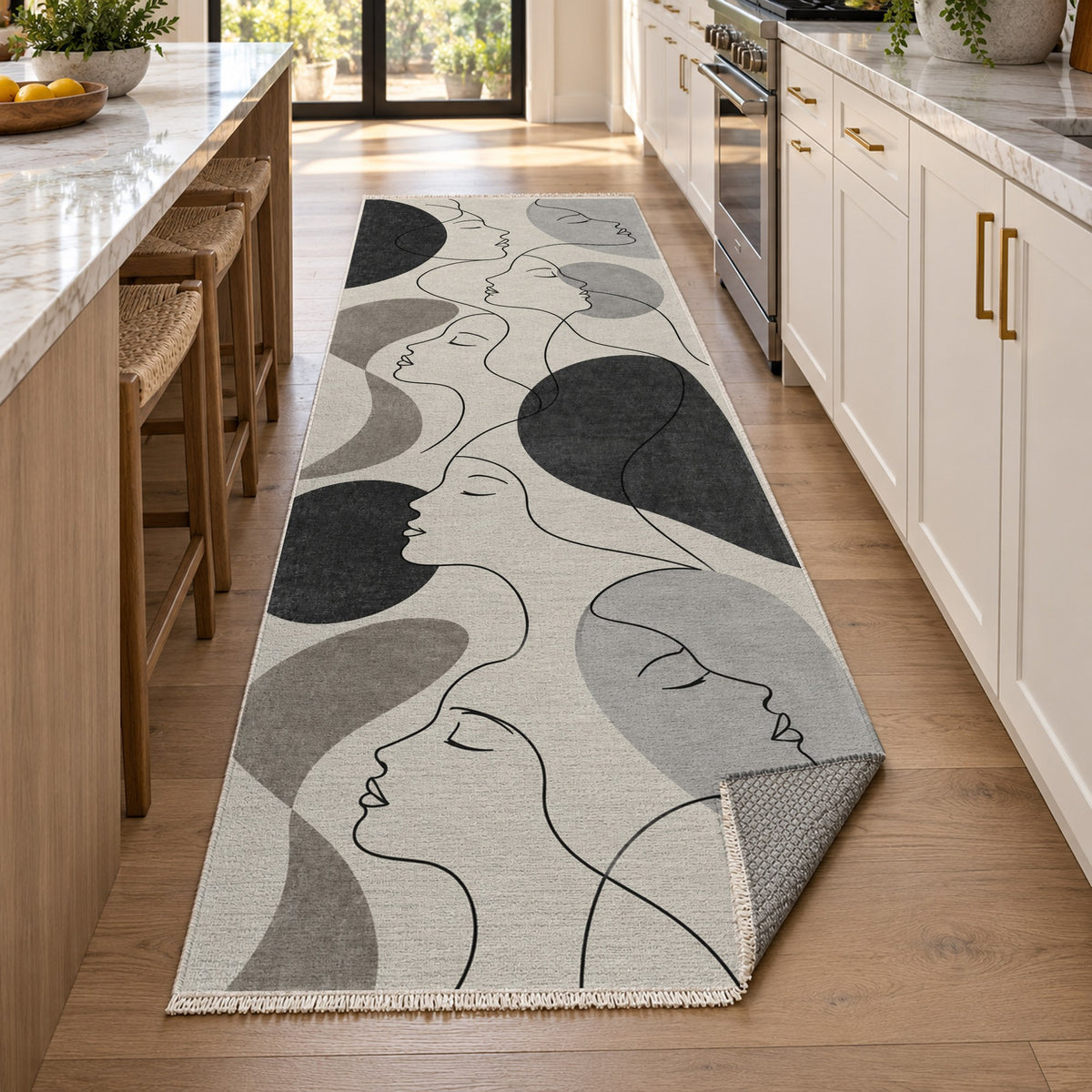 Quiet Profiles Charcoal Abstract Washable Rug — new york kitchen runner