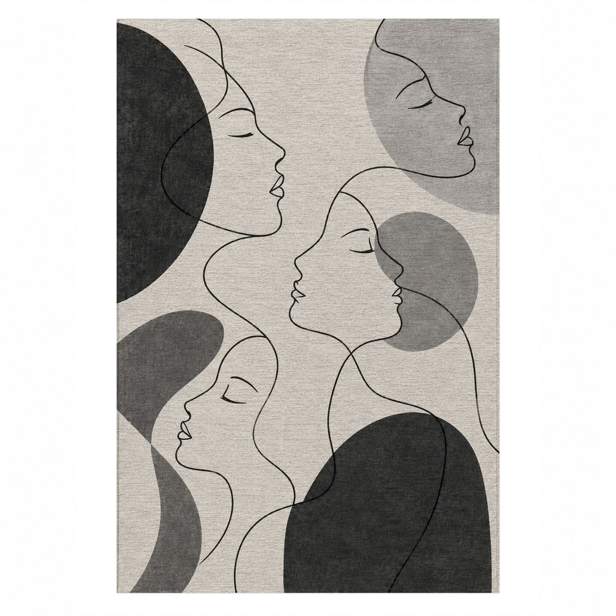 Quiet Profiles Charcoal Abstract Washable Rug — top view