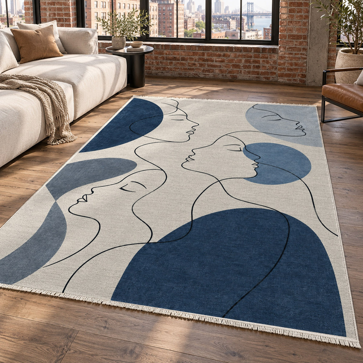 Quiet Profiles Indigo Abstract Washable Rug — new york living